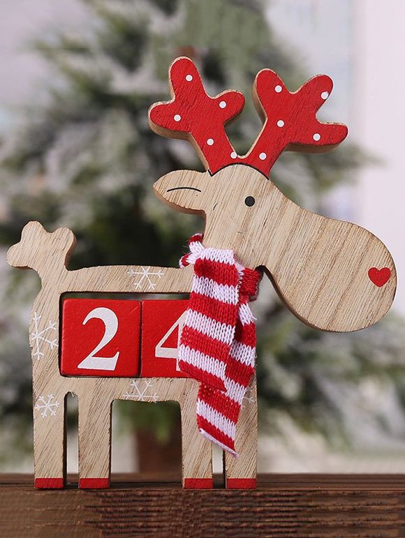Calendrier de Bureau en Bois en Forme de Bonhomme de Neige Élan et Père Noël - multicolor D 