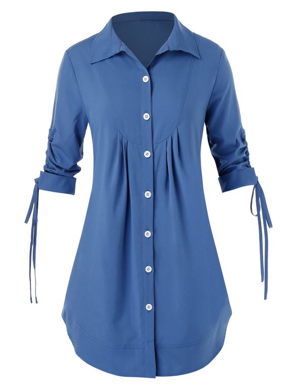 Chemise Boutonnée Grande Taille à Cordon - Bleu de Soie 5X