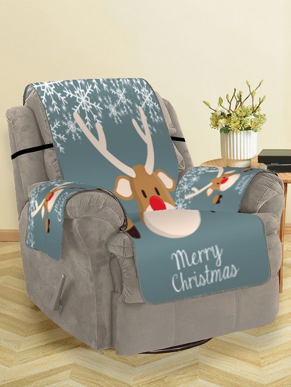 Housse de Canapé Motif Flocon de Neige et Cerf de Noël - Turquoise Grisâtre SINGLE SEAT