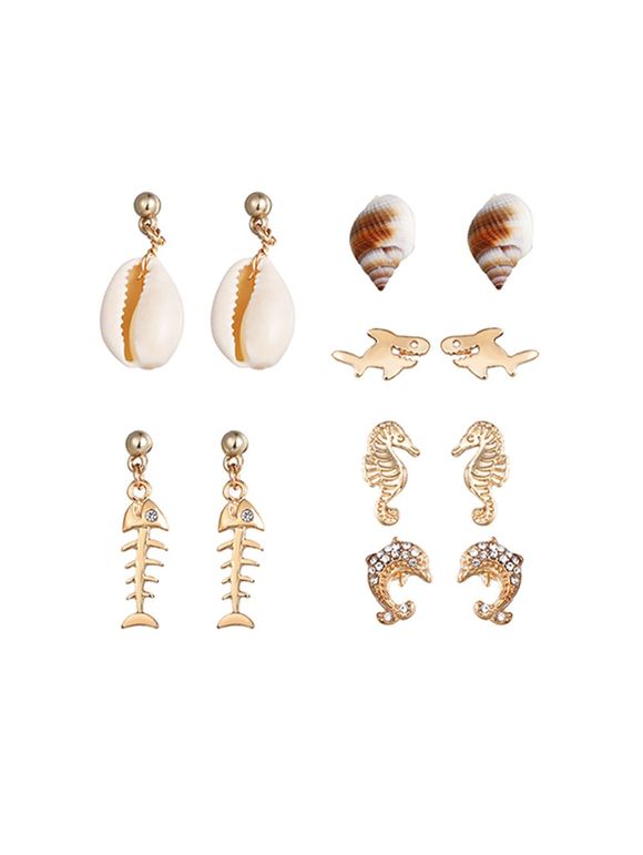 Ensemble de Boucles d'Oreilles Coquille Poisson - Or 