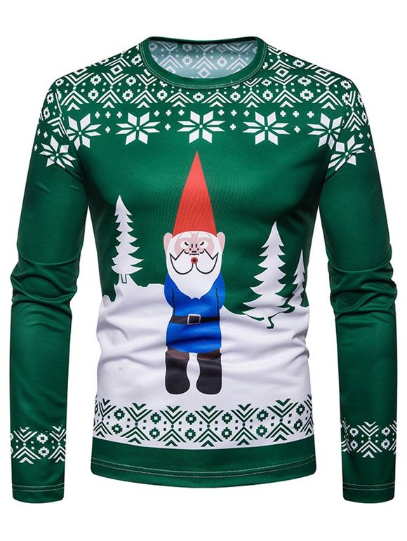 T-shirt 3D Père Noël et Flocon de Beige Imprimés - Vert Mer Moyen M
