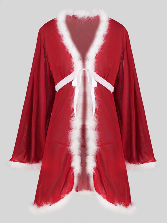 Noël noueuse floue T Retour Sheer Mesh Taille Plus Robe - Rouge 2X
