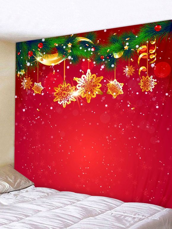 Tapisserie Murale Pendante Art Décoration de Noël Branche et Flocon de Neige Imprimés - Rouge Rubis W59 X L51 INCH