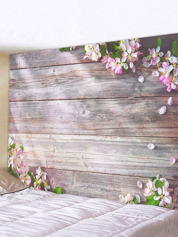 Tapisserie Murale Pendante Art Décoration Planche en Bois et Fleur Imprimés - multicolor W71 X L71 INCH
