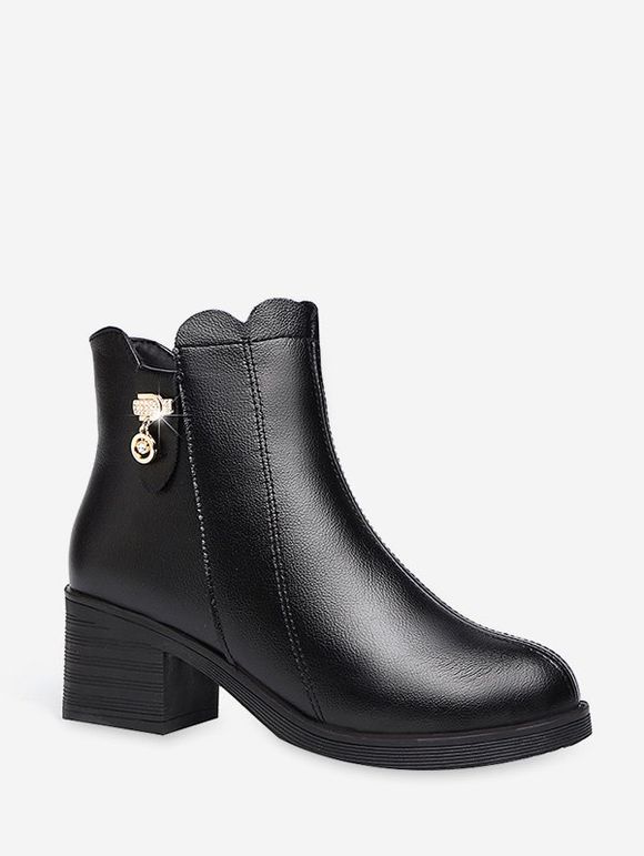 Bottes Zip Latérale à Talon Epais avec Strass - Noir EU 36