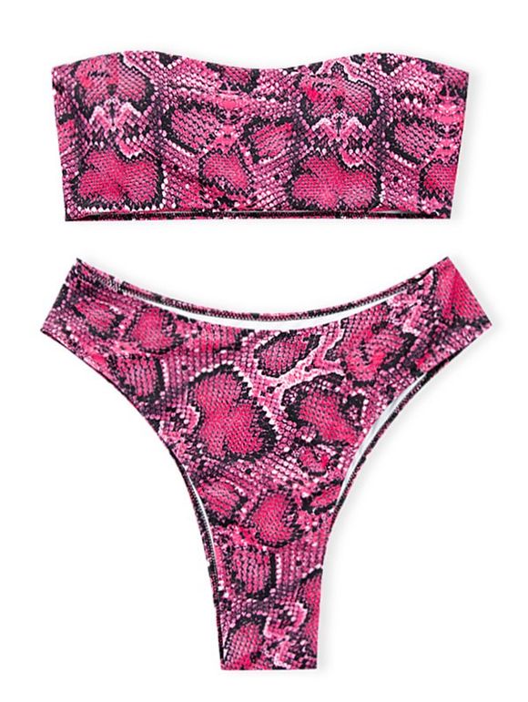 Maillot de Bain Bikini Bandeau Serpent Imprimé de Grande Taille - Rose Foncé 2X