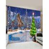 Rideaux de Fenêtre Sapin de Noël et Neige - Bleu Myrtille W30 X L65 INCH X 2PCS
