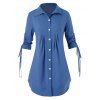 Chemise Boutonnée à Grande Taille à Cordon - Bleu de Soie 3X
