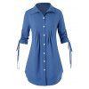 Plus Size Button Up Lace-Up Shirt - SILK BLUE 4X