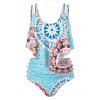 Maillot de Bain Tankini à Bretelle Imprimé de Grande Taille - Bleu Corail 2X