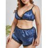 Ensemble de Lingerie Fermeture en Arrière à Ourlet en Satin de Grande Taille - Bleu Myrtille 4X