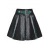 Plaid Print Lace-up Faux Leather Pleated Skirt - BLACK 3XL