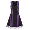 Bouton manches Mock dentelle contraste Mini robe - Pourpre M