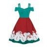 Plus Size Snowman Print Vintage Christmas Dress - multicolor 3X
