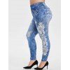 Plus Size Croisillon 3D Ripped jeggings floraux Imprimer - multicolor 1X