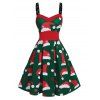 Mini Robe à Bretelle Chapeau de Noël Imprimé avec œillet - Vert Foncé S