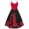 Robe Pin Up Vintage Rose Imprimée de Grande Taille - Rouge 4X