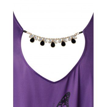 

Plus Size Keyhole Butterfly Print Ombre Color T Shirt, Purple iris
