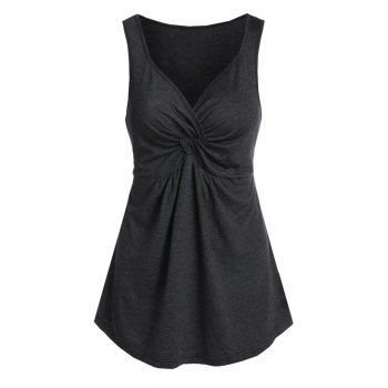 

Front Twist Plunging Neck Tank Top, Ash gray
