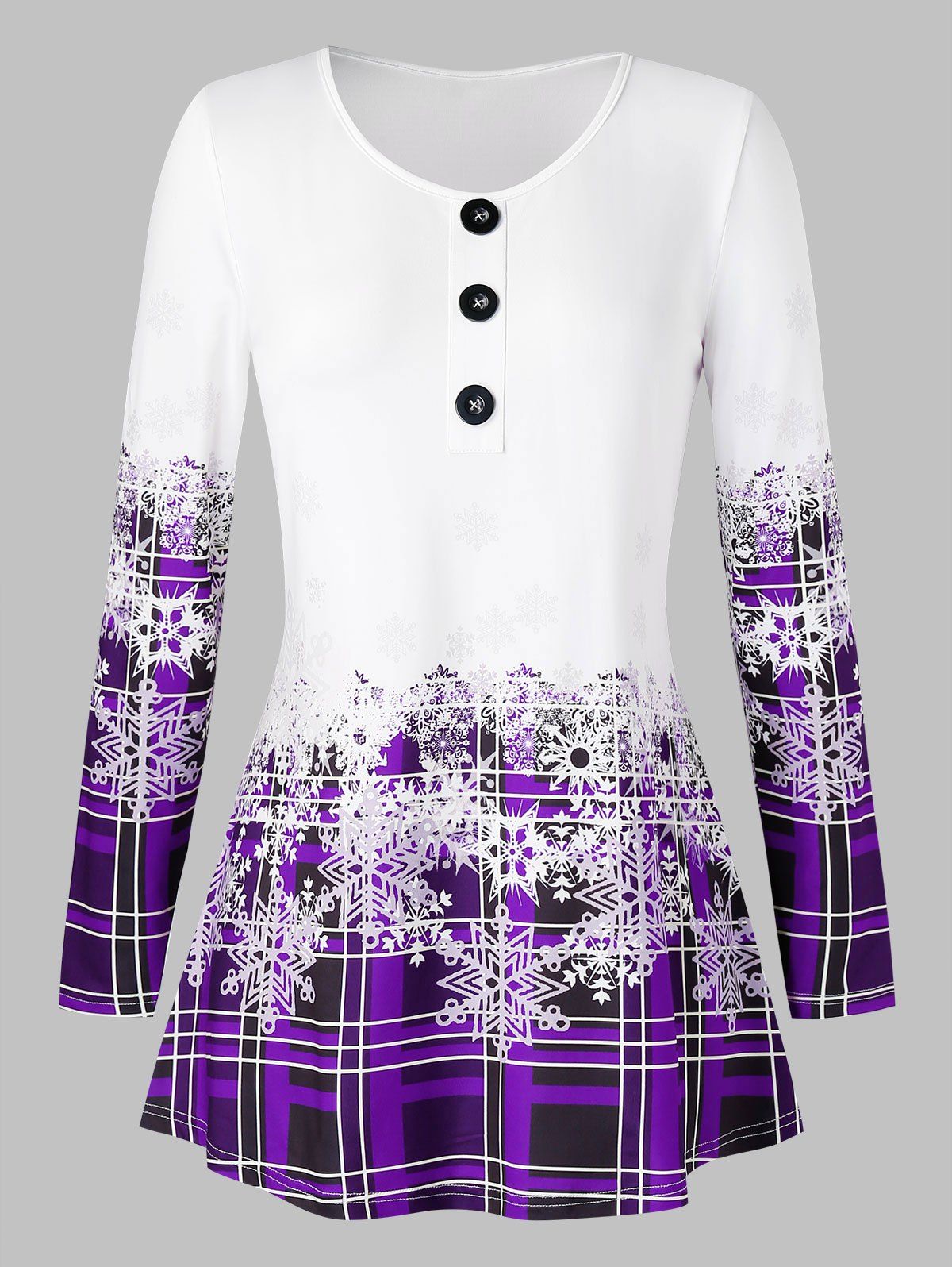 

Plus Size Plaid Snowflake Print Christmas T Shirt, Purple iris