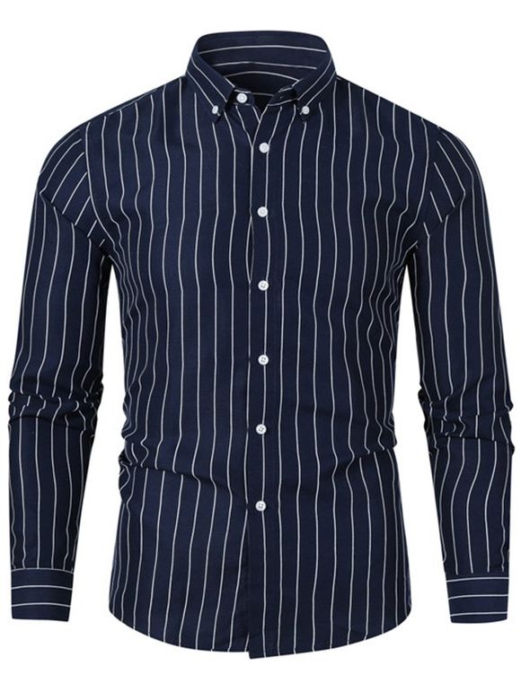 Chemise Boutonnée Rayée à Manches Longues - Cadetblue XL