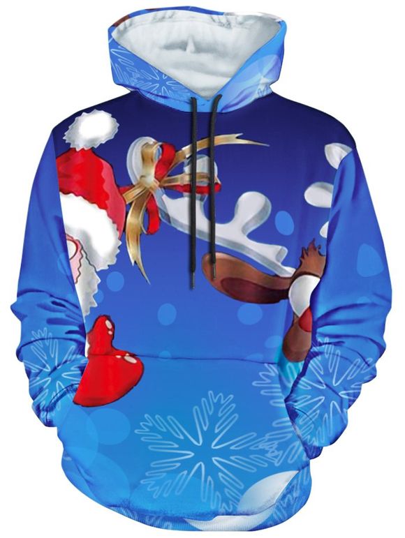 Sweat à Capuche Cerf de Noël et Père Noël Imprimés avec Poche Kangourou - multicolor A 3XL