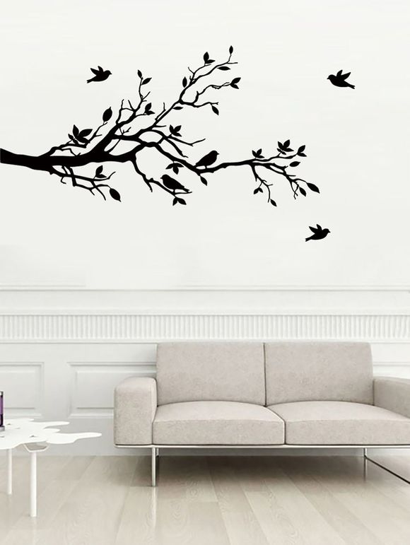 Branches d'arbres et oiseaux Imprimer mur décoratif Art Autocollants - Noir 30*58CM