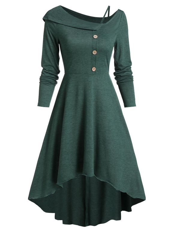 Robe Haute Basse Boutonnée - Vert L