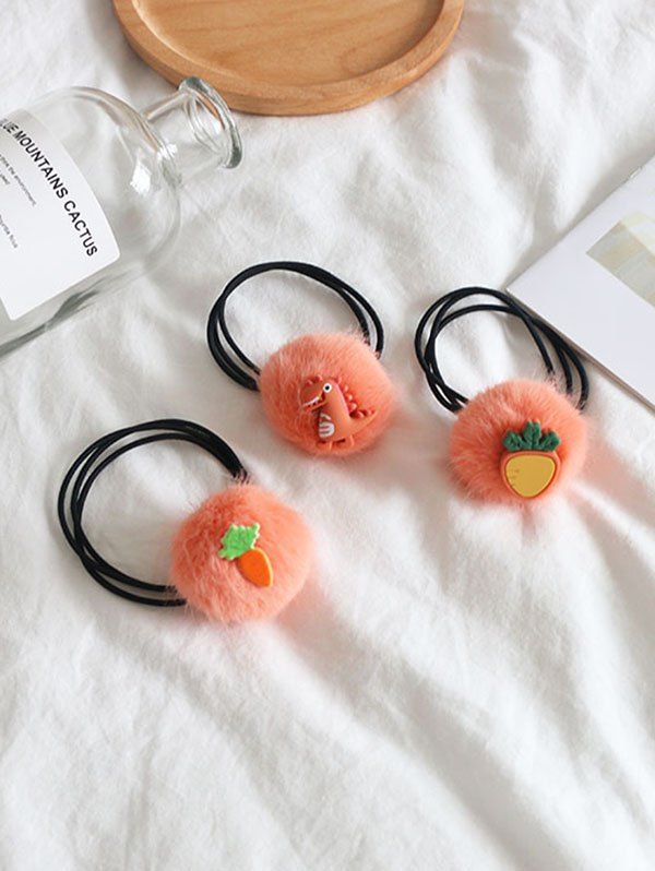 36 Off 2019 3pcs Fuzzy Ball Cartoon Dinosaur Hair Ties Set In