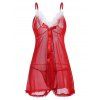 Noël bowknot Sheer Mesh Taille floue T Back Plus Babydoll - Rouge 1X