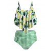 Plus Size Lemon Print Overlay Plaid Tankini Swimsuit - GREEN 5X