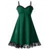 Robe de Noël à Bretelle Panneau en Dentelle de Grande Taille à Volants en Velours - Vert profond 3X