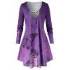 T-shirt en Couleur Ombrée Papillon Imprimé de Grande Taille avec Trou de Serrure - Iris Pourpre 4X