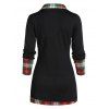 Plaid Print Mock Button Long Sleeve Overlap T-shirt - BLACK 3XL