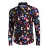 Chemise Boutonnée Père Noël et Bonhommede Neige Imprimés Grande Taille - Noir M