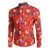 Chemise Boutonnée Père Noël et Bonhommede Neige Imprimés Grande Taille - Rouge L
