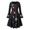 Mini-Robe Planète Imprimée à Manches de Cloche de Grande Taille - Noir 2X