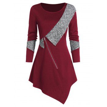 

Contrast Trim Asymmetric Longline Sweater, Red wine