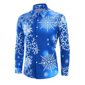 

Christmas Snowflake Light Print Button Up Shirt, Ocean blue