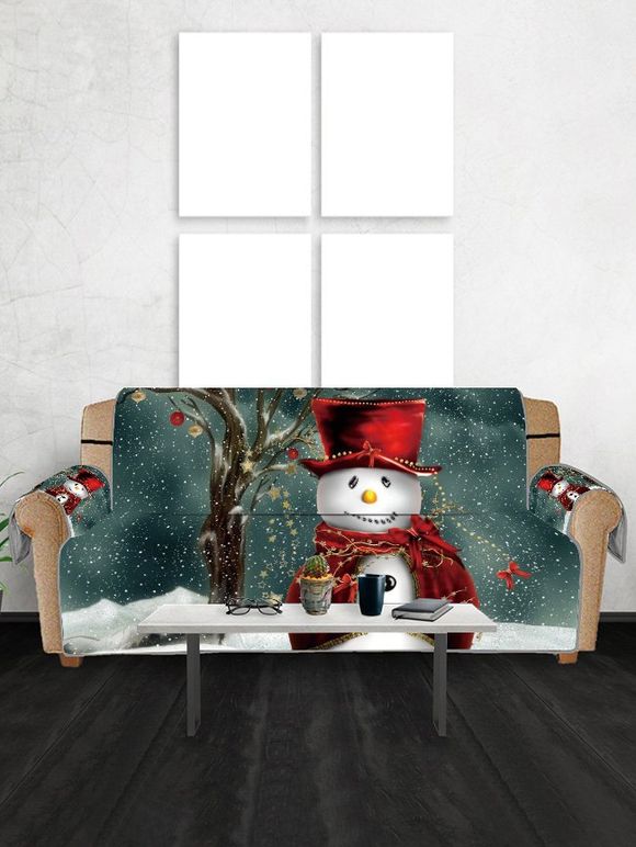 Housse de Canapé de Noël Etoile et Bonhomme de Neige Imprimés - Vert Tortue de Mer THREE SEATS