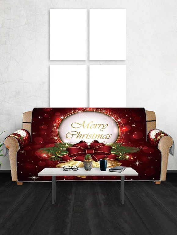 Housse de Canapé Motif de Cloche Joyeux Noël Design - Rouge Vineux TWO SEATS