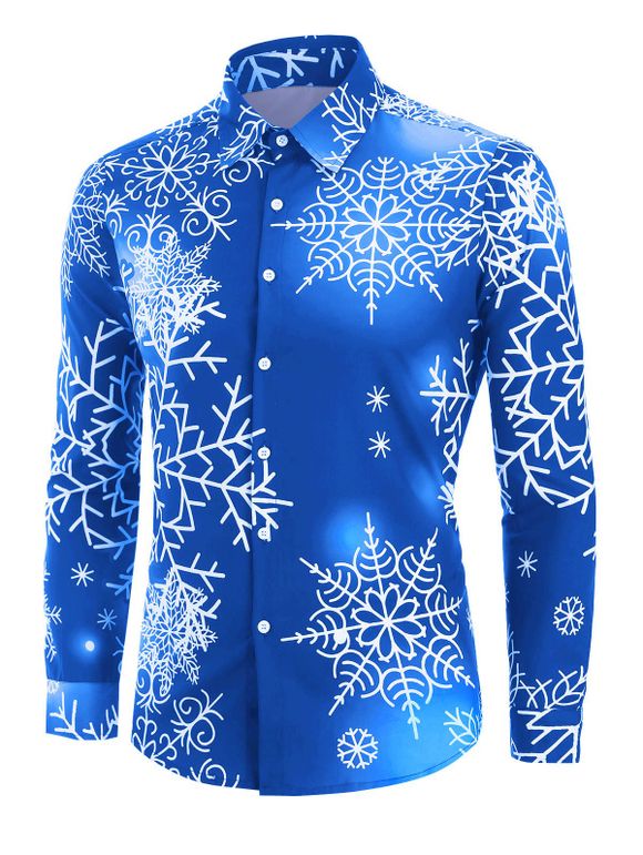 Chemise de Noël Flocon de Neige et Foudre Imprimés - Bleu Océan M
