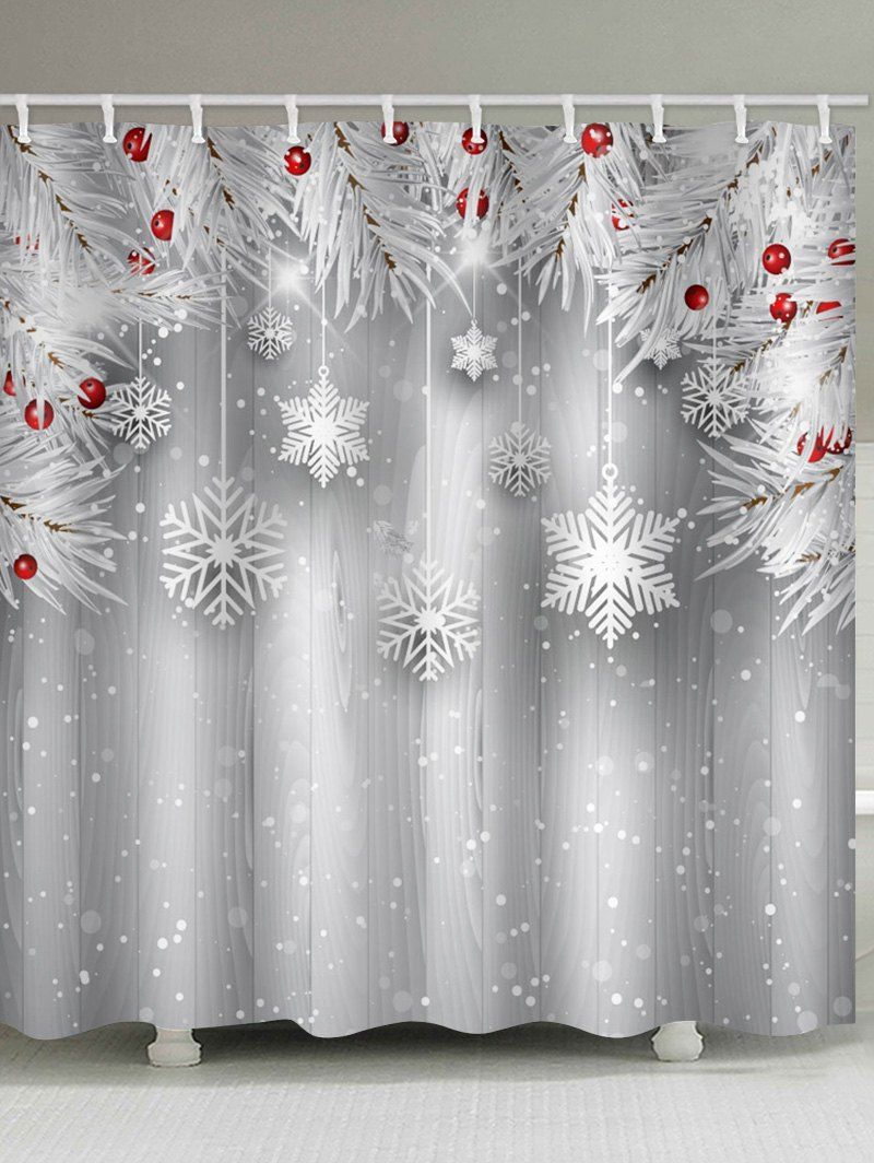 

Christmas Wooden Snowflake Waterproof Shower Curtain, Gray goose