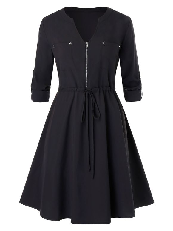 Robe Zippée avec Poche de Grande Taille - Noir 5X