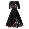 Robe de Noël Trapèze Vintage Nouée en Avant de Grande Taille - Noir 4X