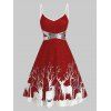 Mini Robe de Soirée Noël à Bretelle à Imprimé Renne Pailletées - Rouge M