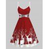 Mini Robe de Soirée Noël à Bretelle à Imprimé Renne Pailletées - Rouge XL