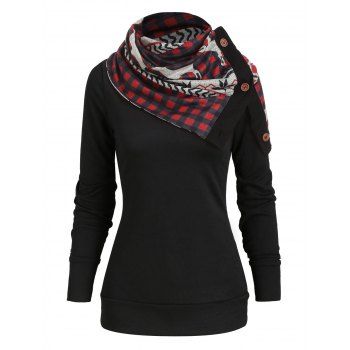 

Christmas Elk Plaid Knitwear with Button Up Scarf, Black