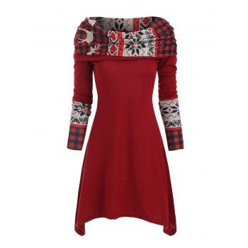 

Elk Plaid Knitted Multiway Asymmetrical Dress, Red wine