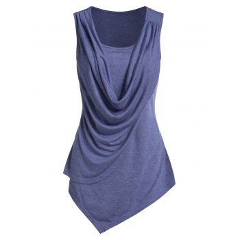 

Asymmetric Draped Overlap Tank Top, Blue